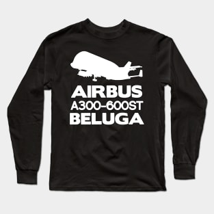 Airbus A300-600ST Beluga Silhouette Print (White) Long Sleeve T-Shirt